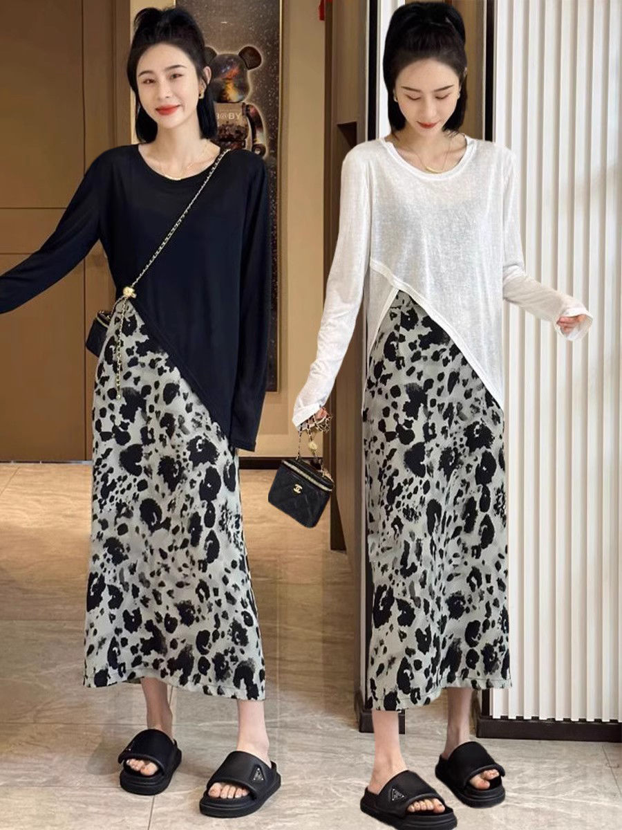 Ice silk irregular long-sleeved mask t-shirt women's 2023 spring and summer new thin mesh sunscreen blouse top design sense