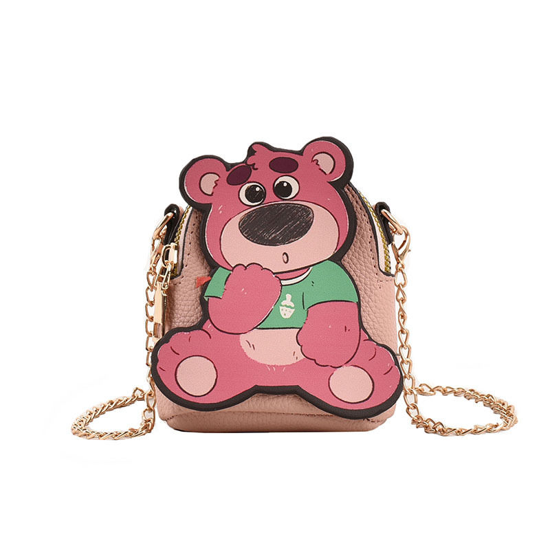 Pink Bear Bag New Cute Cartoon Chain Coin Purse Shoulder Crossbody Bag Mini Small Bag Women's Bag