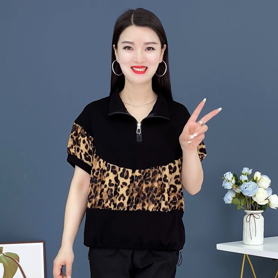 High-end women's large size t-shirt short-sleeved fashion age-reducing new all-match slimming polo shirt western style top women's summer