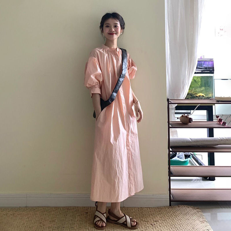 法式高级感气质时尚粉色连衣裙女学生夏季新款韩版甜美宽松A字裙