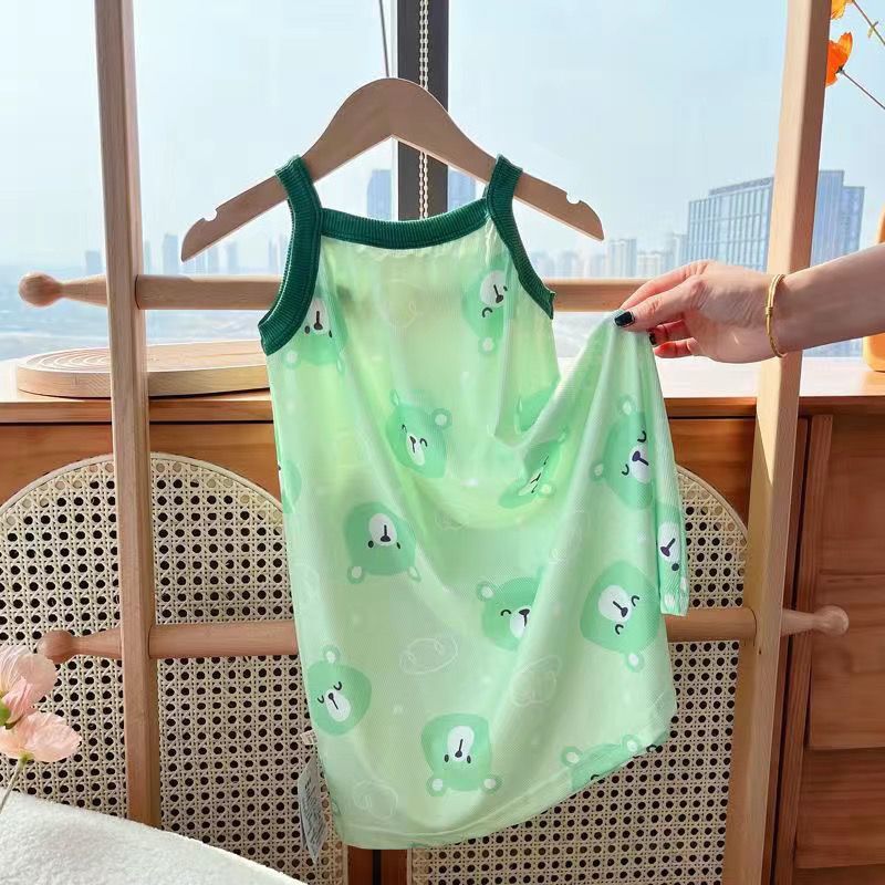 New style girls' beach skirt, summer children's loose dress, thin baby ice silk princess style suspender skirt