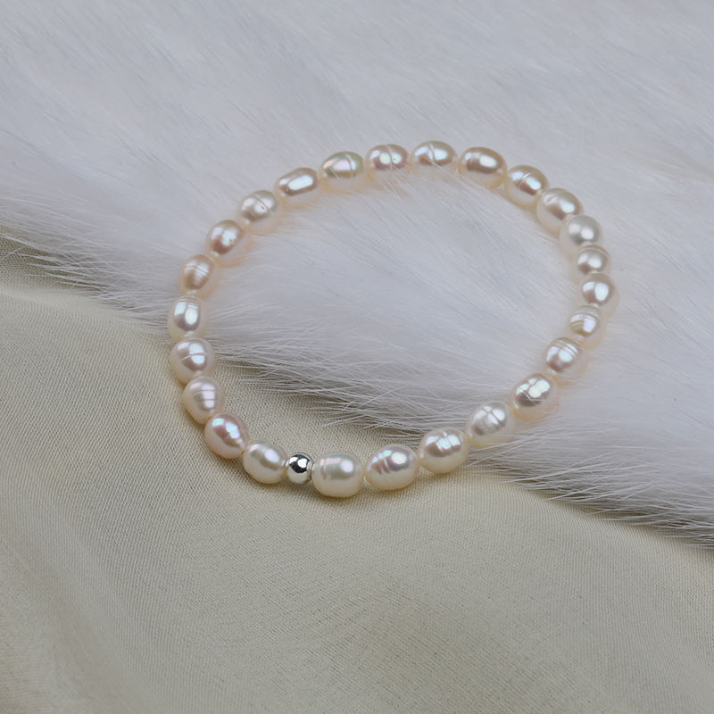 雀后正品纯天然淡水珍珠手链粉色米形纯925银4-5mm迷你小珍珠手镯