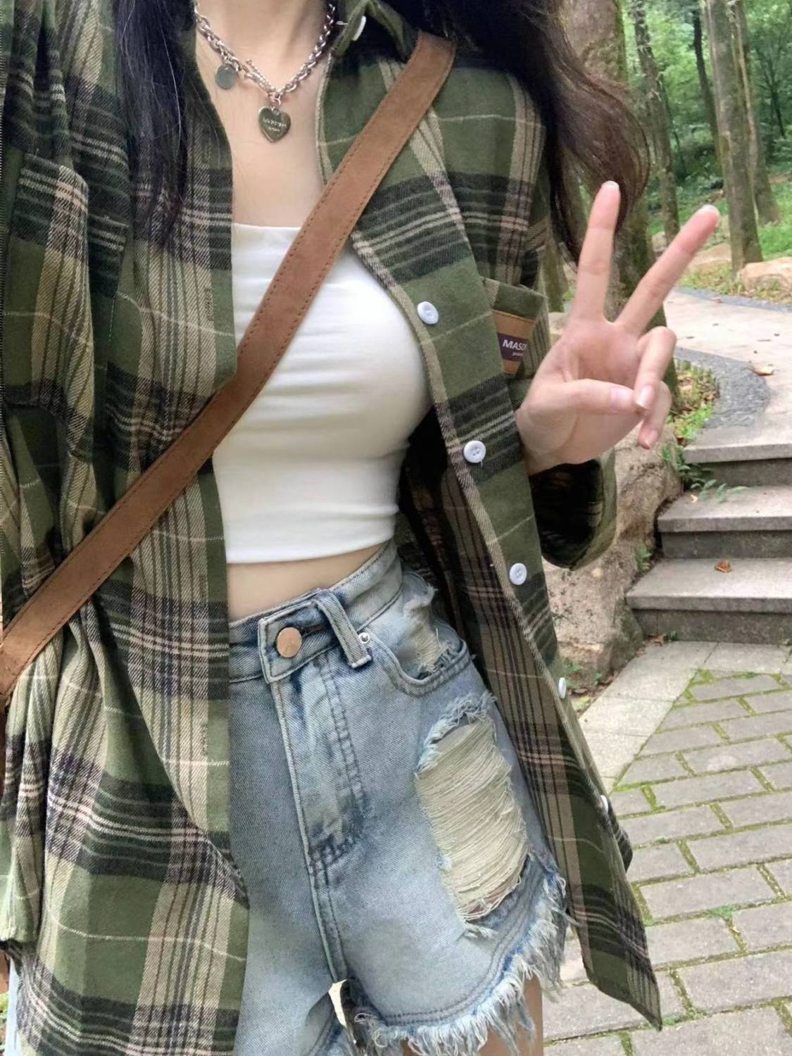 夏季薄款黑綠色格子襯衫外套女寬鬆休閒上衣休閒顯瘦襯衣防曬開衫