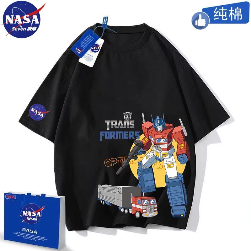 NASA聯名純棉T恤男童洋氣夏季卡通變形金剛短袖透氣上衣中大童裝
