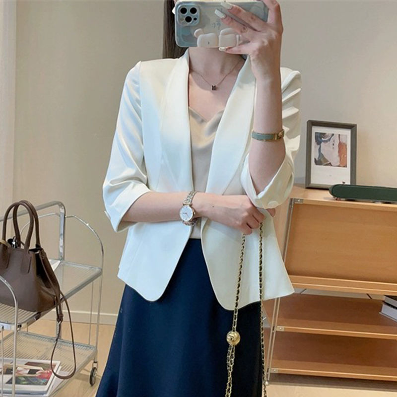Black suit jacket for women 2023 new summer thin lady style casual high-end small suit tops for women