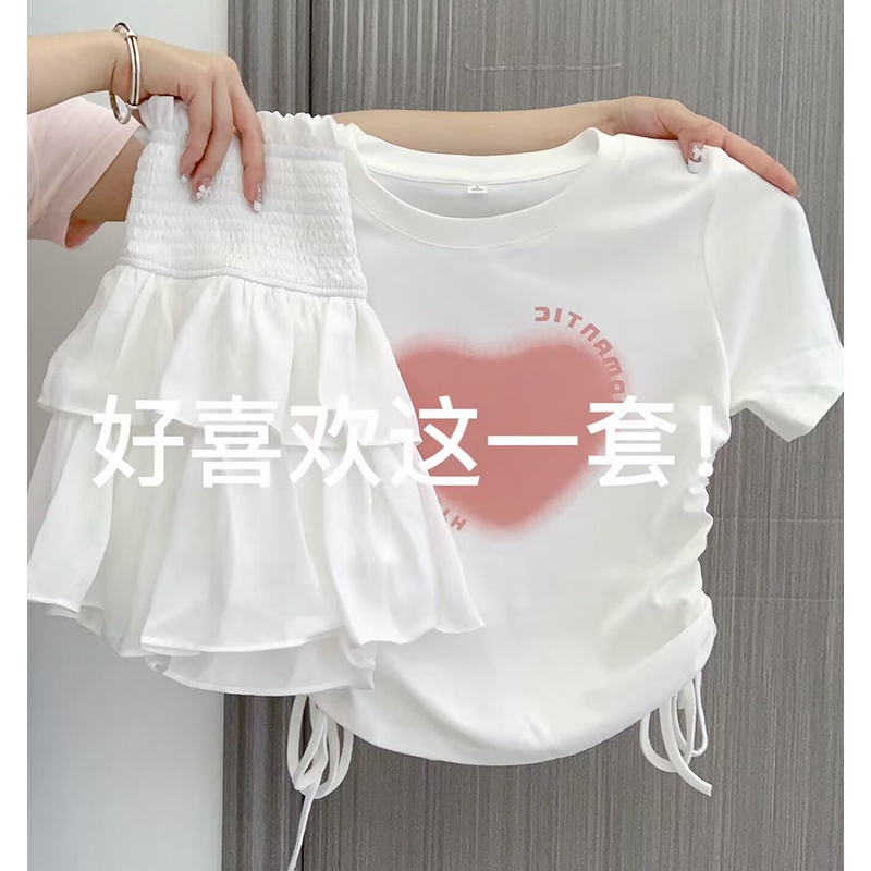 羽奕夏天多巴胺少女穿搭一整套甜美奶乖小個子網紅仙女短裙兩件套