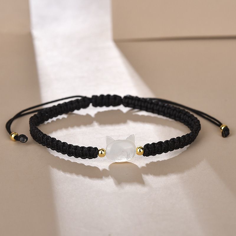 小众设计黑猫咪贝壳可调节黑尖晶水晶极细定制轻奢手链可调节手绳