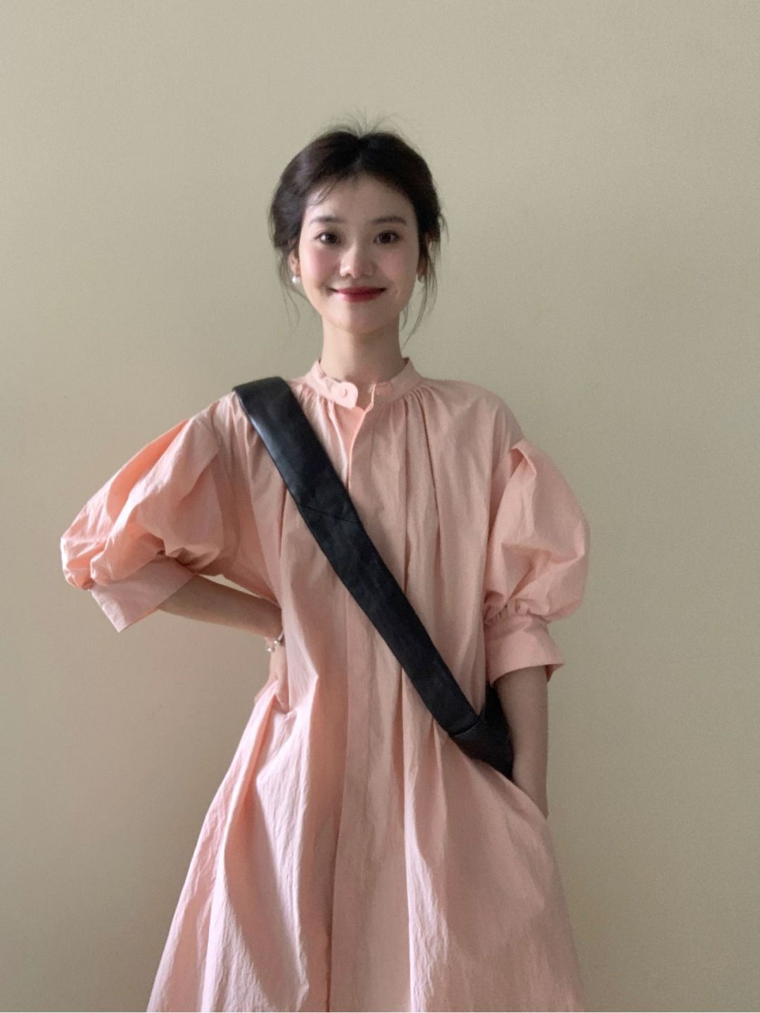 法式高级感气质时尚粉色连衣裙女学生夏季新款韩版甜美宽松A字裙
