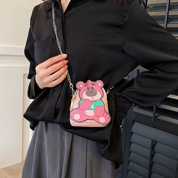 Pink Bear Bag New Cute Cartoon Chain Coin Purse Shoulder Crossbody Bag Mini Small Bag Women's Bag