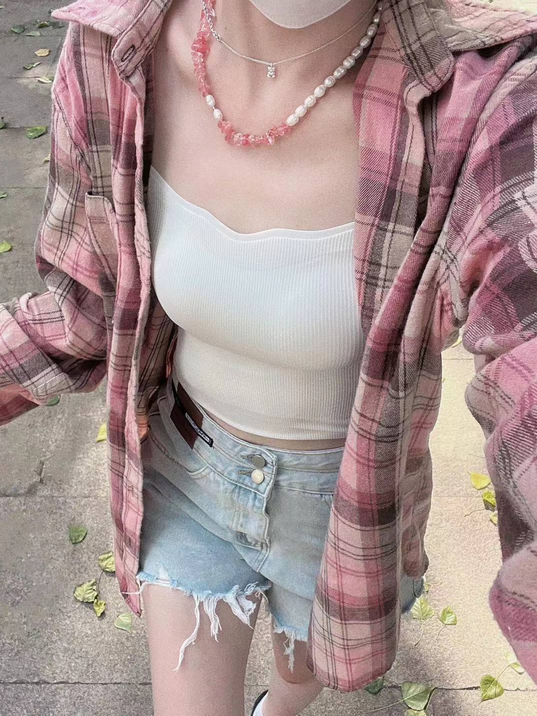 甜美嫩粉色防曬襯衫外套女夏季薄款寬鬆休閒上衣中長款襯衣開衫潮
