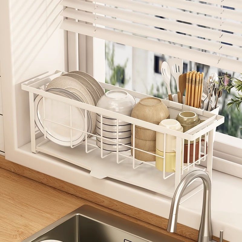 碗碟收纳架窄边厨房窗台置物架碗盘沥水篮洗碗槽晾放小碗筷沥水架