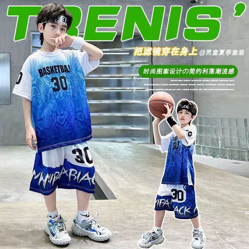 童裝男童夏裝套裝2023新款男孩衣服兒童短袖t恤中大童運動兩件套