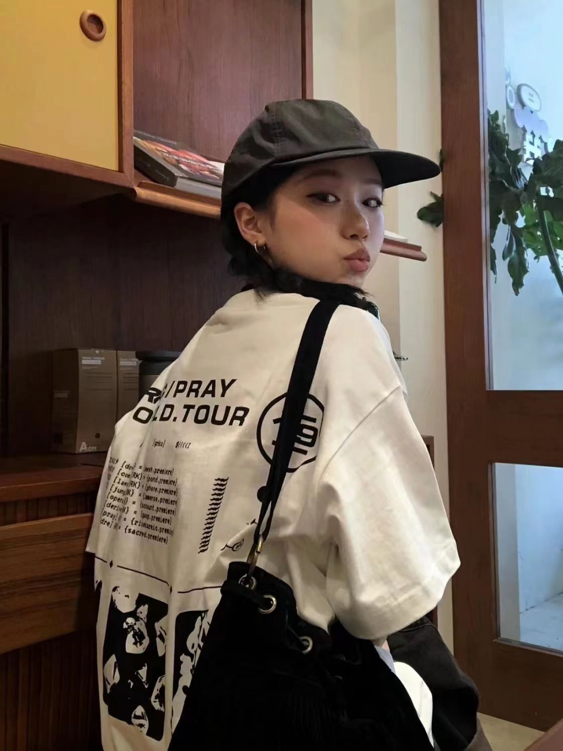 美式新款夏季學生短袖t恤女100%純棉高街小眾設計感印花半袖上衣