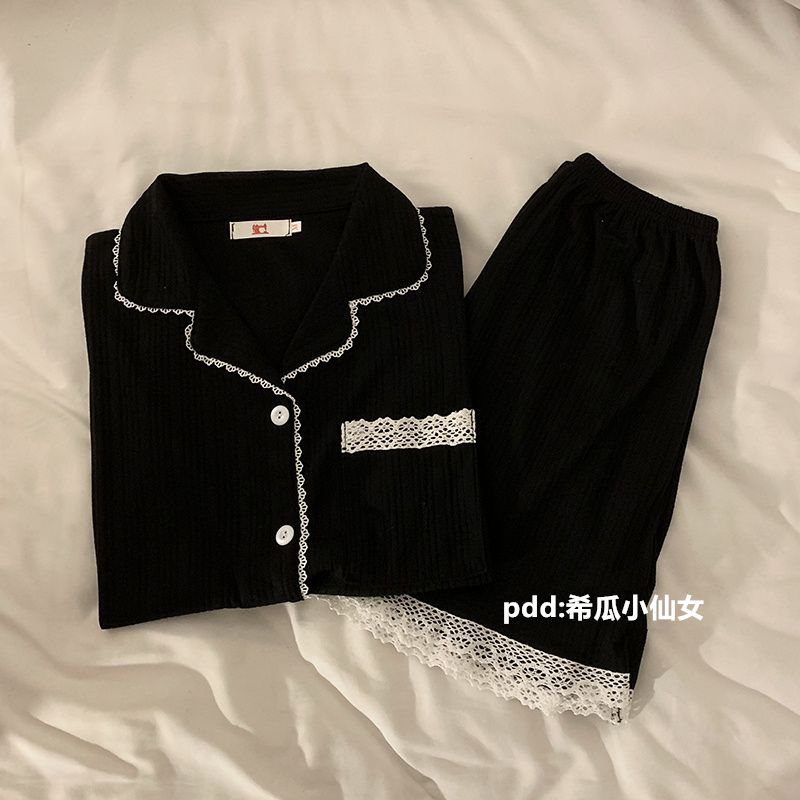 Black high-looking pajamas for women in summer new style simple solid color casual student dormitory home clothes set for outer wear