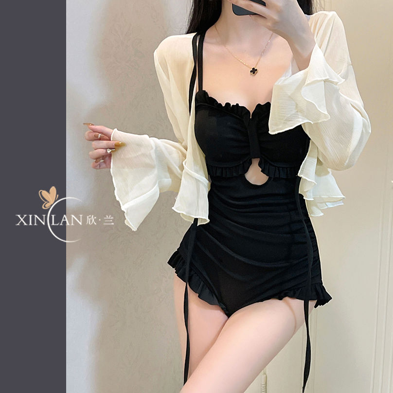  new summer long-sleeved swimsuit for women, belly-covering, slimming, conservative one-piece, super fairy ins style, high-end, anti-exposure