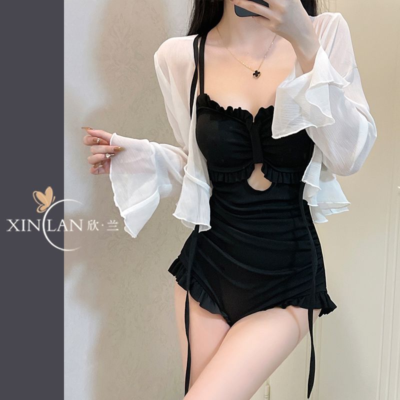  new summer long-sleeved swimsuit for women, belly-covering, slimming, conservative one-piece, super fairy ins style, high-end, anti-exposure