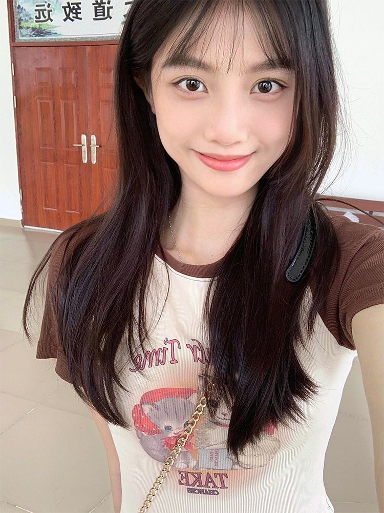 美式緊身插肩短袖t恤女夏季甜辣修身顯瘦設計感辣妹外穿短款上衣