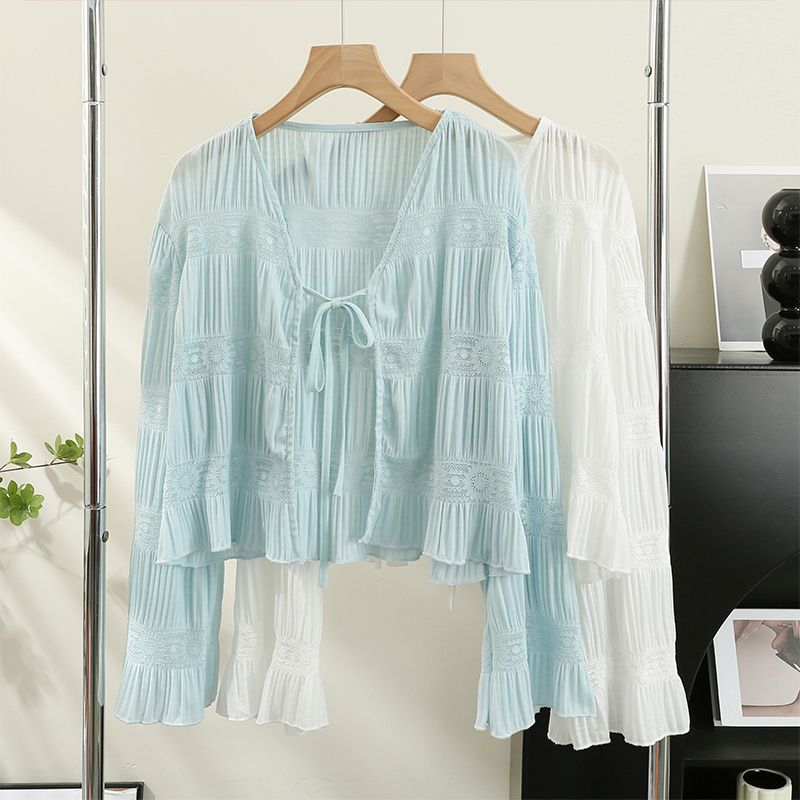 Xianqi sunscreen cardigan for women in summer with suspender skirt and shawl blouse, breathable thin chiffon air-conditioning shirt jacket