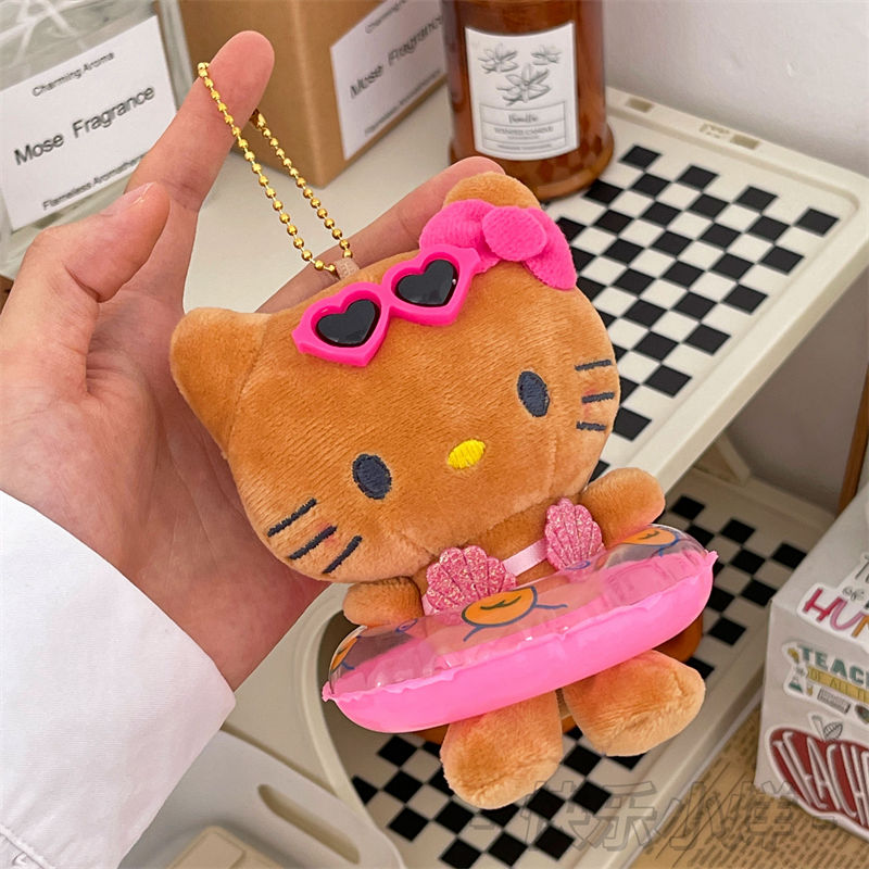ins風夏威夷黑皮hellokitty掛件可愛diy kitty貓玩偶公仔情侶掛飾
