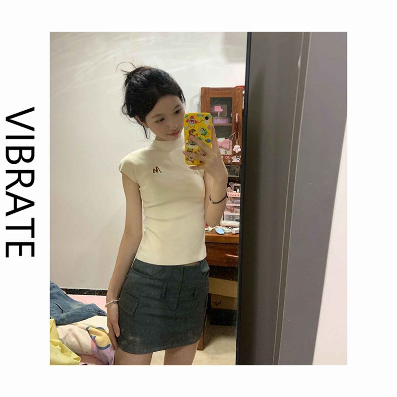 VIBRATE 2023 new Korean version super good-looking knitted sweater short-sleeved t-shirt women's summer casual all-match top tide