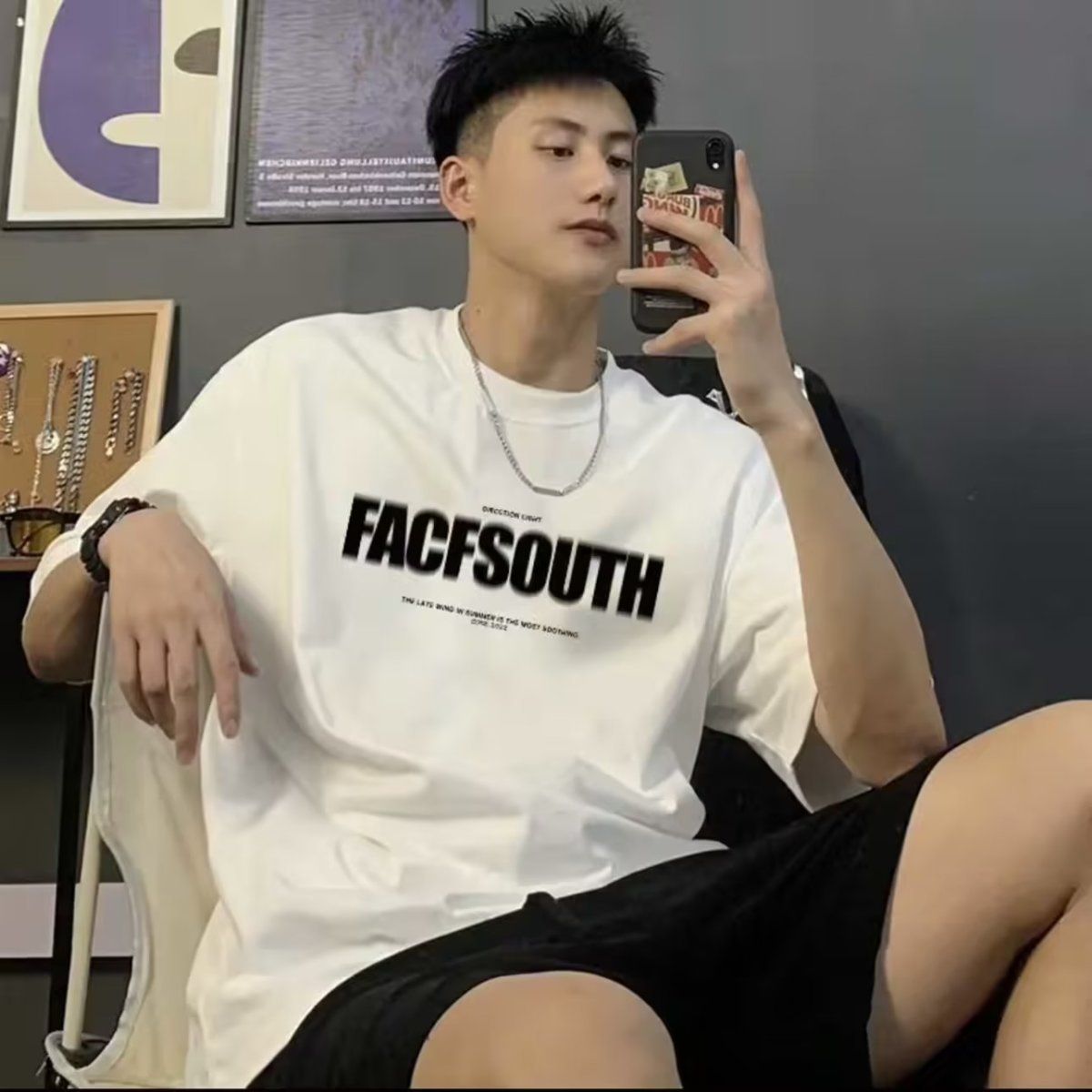 100% pure cotton heavyweight short-sleeved t-shirt for men new summer ins fashion brand versatile loose half-sleeved personality simple round neck