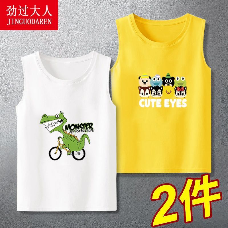 Pure cotton children's vest boys thin outer wear summer wear trendy children's wear fashionable sleeveless t-shirt top 1/2 pieces