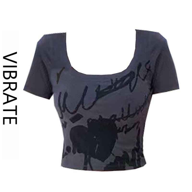 VIBRATE Korean version of sweet hot girl graffiti print short-sleeved t-shirt female summer chic slim navel square collar top