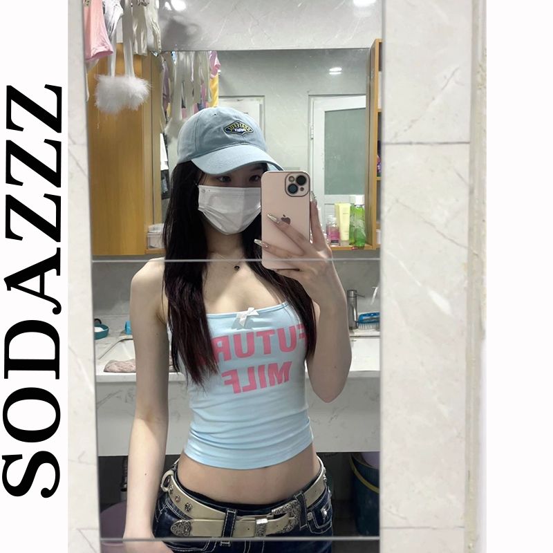 甜美日系vintage字母印花背心吊帶女夏季緊身收腰顯瘦辣妹短上衣