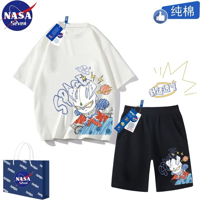 NASA co-branded Ultraman Zero clothes boys' summer pure cotton T-shirt Beria short-sleeved shorts children's suit