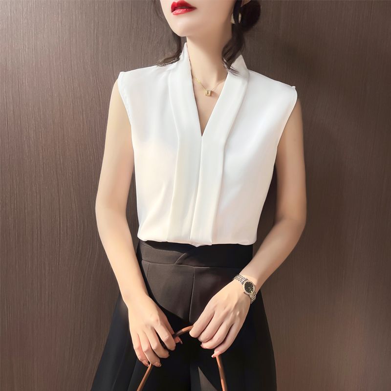 白色衬衫女韩版新款时尚背心夏季外穿无袖雪纺衫减龄洋气上衣