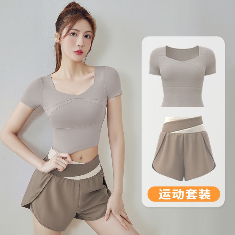 Sports short-sleeved tops women's yoga clothes summer  new large size quick-drying running Pilates training fitness suit