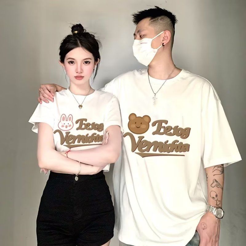 100% pure cotton couple short-sleeved summer new versatile Korean style t-shirt male and female student casual suit design