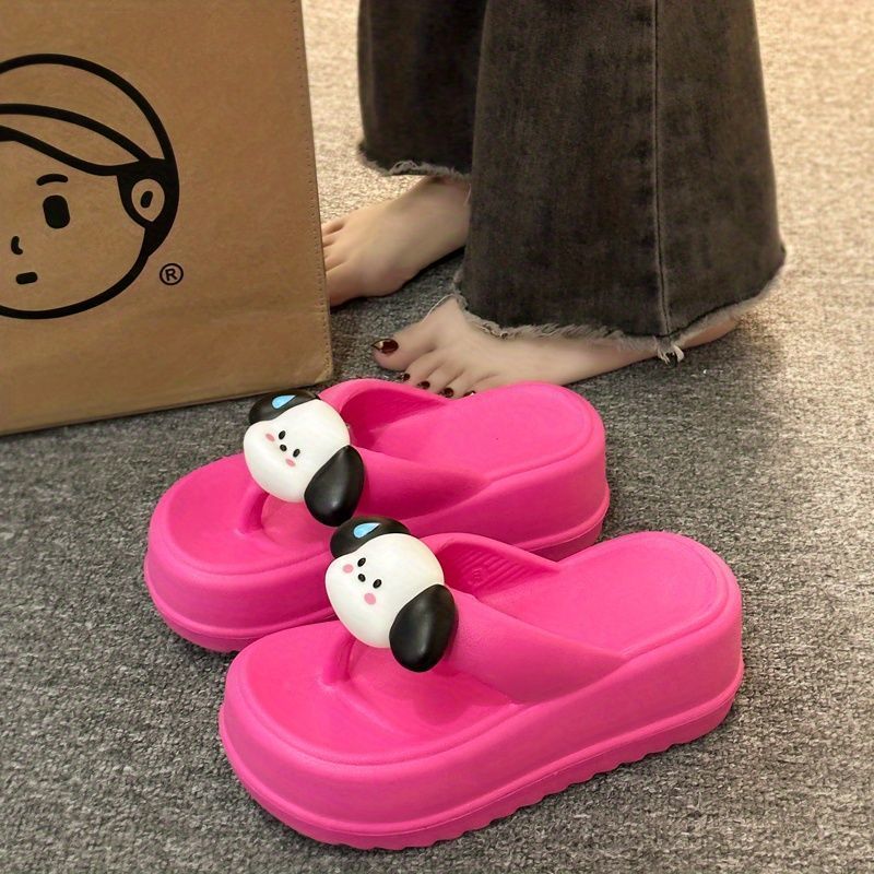 Cute puppy thick-soled slippers for women to wear outside flip-flops 2023 summer new heightening beach non-slip casual slippers