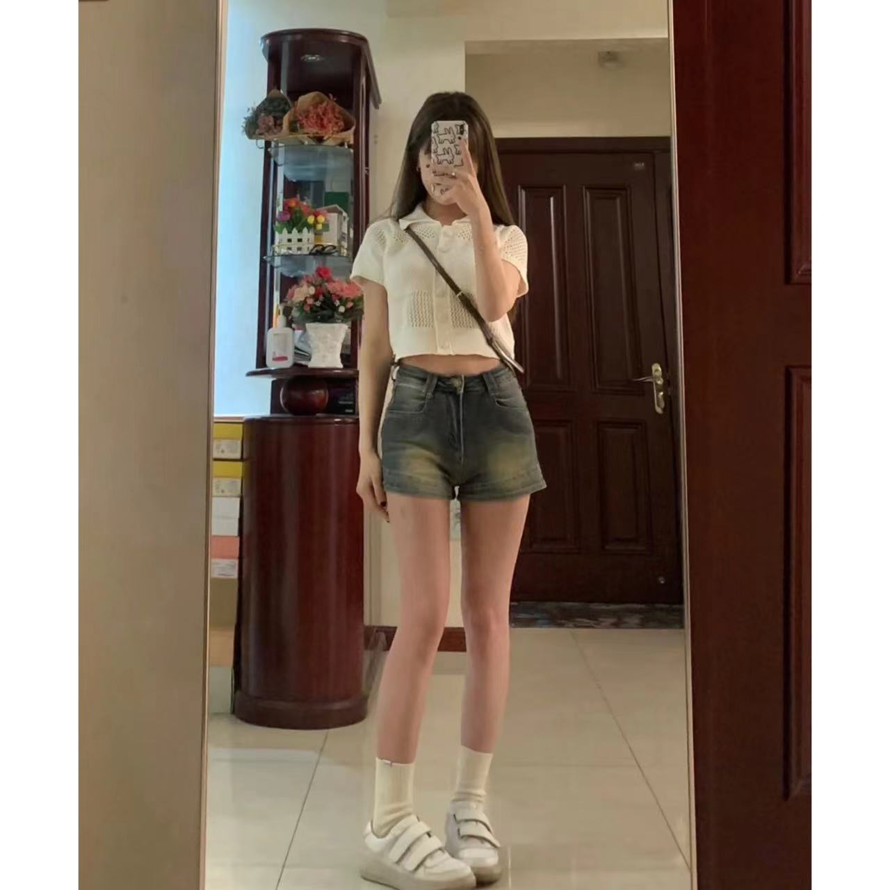 復古藍色牛仔短褲女水洗彈力熱褲百搭直筒夏季包臀顯腿長辣妹潮流
