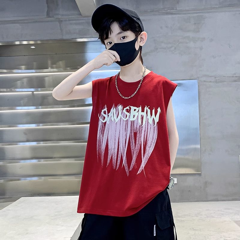 Children's clothing boys summer short-sleeved T-shirt 2023 new medium and large children's summer boys' sleeveless vest summer style pure cotton t