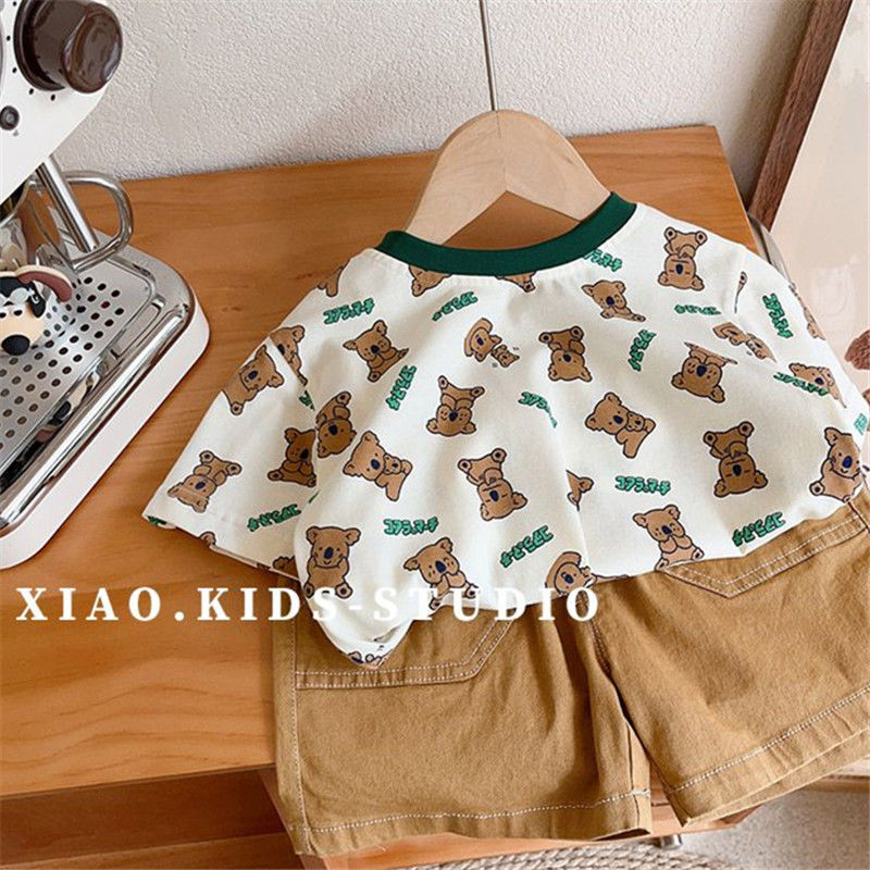 Boys summer pure cotton short-sleeved T-shirt 2024 new children's thin cartoon half-sleeved children's foreign style loose top