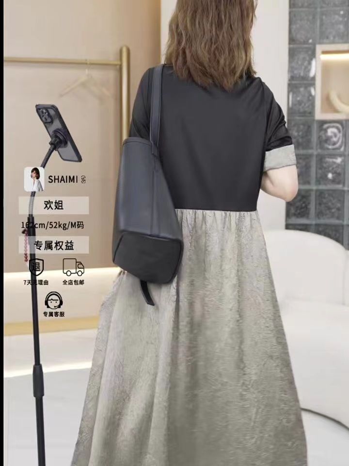 时尚洋气设计感气质高级连衣裙2023夏季新款大码显瘦遮肉减龄裙子