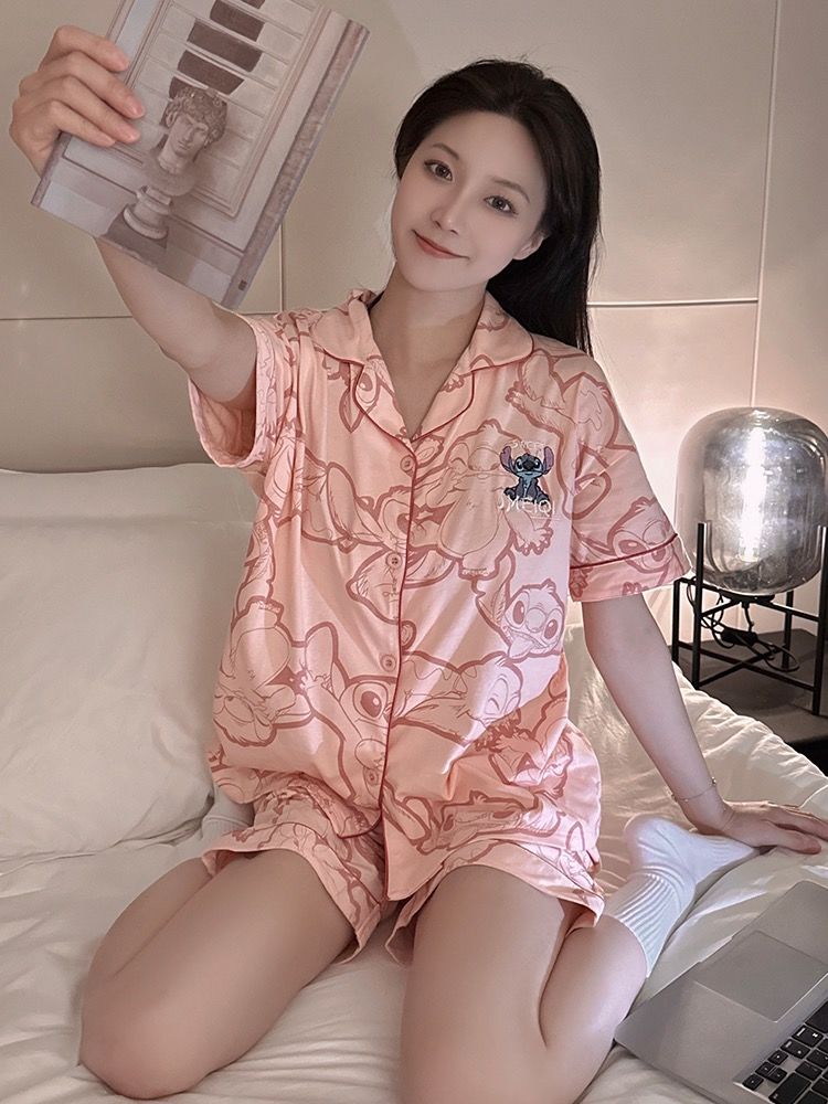 韩国史迪仔睡衣女短袖夏季2023年新款冰丝ins风睡衣女夏天家居服