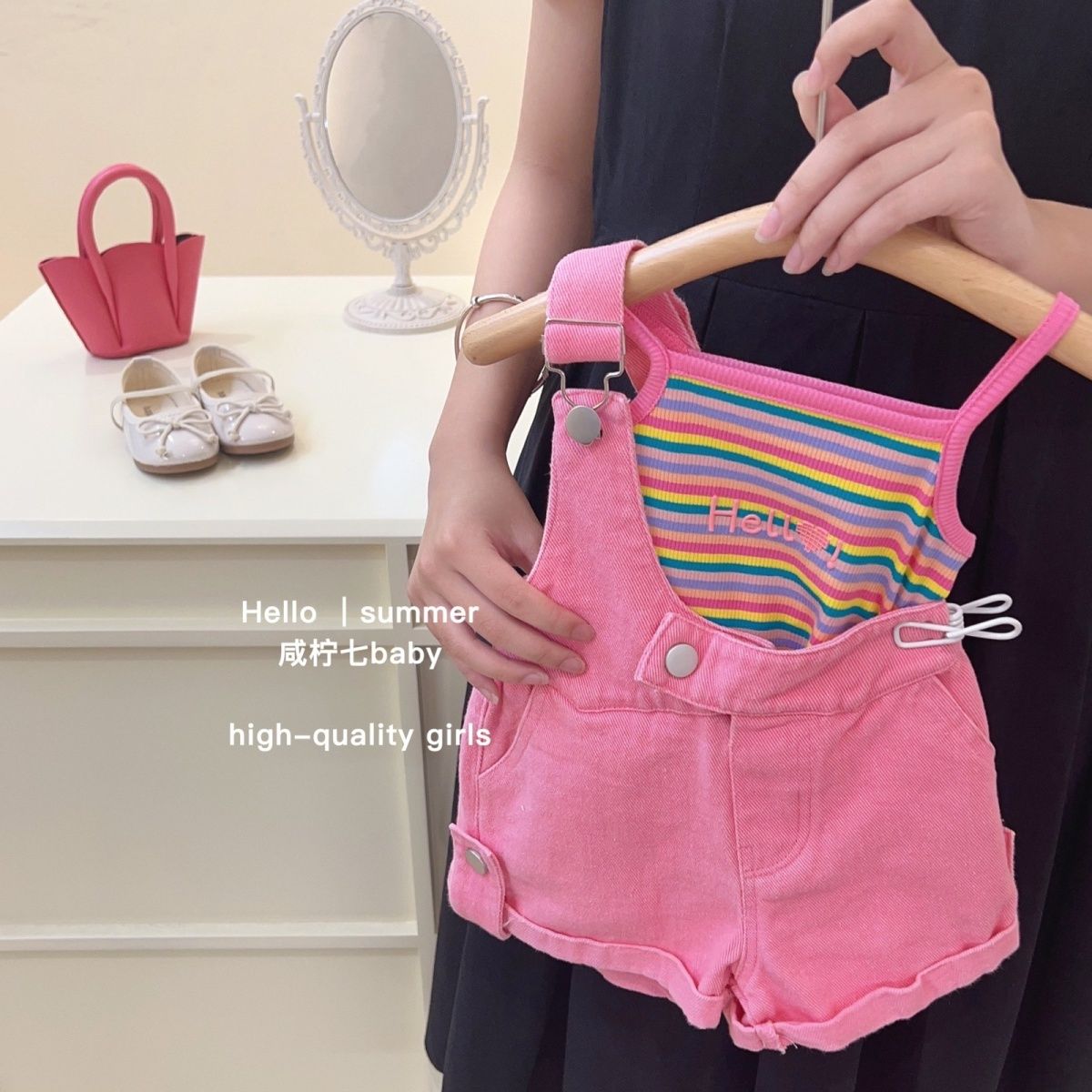 韓版女童夏裝背帶褲套裝2023新款洋氣女寶寶無袖背心兩件套時髦款