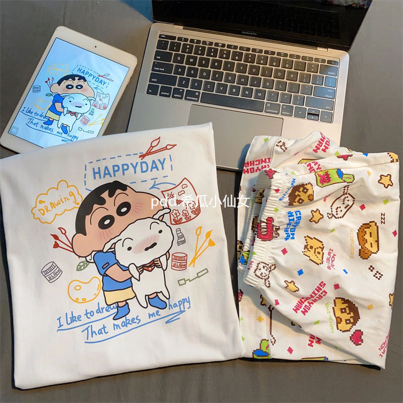 可愛蠟筆小新睡衣夏天女新款短袖短褲卡通學生夏季家居服套裝外穿