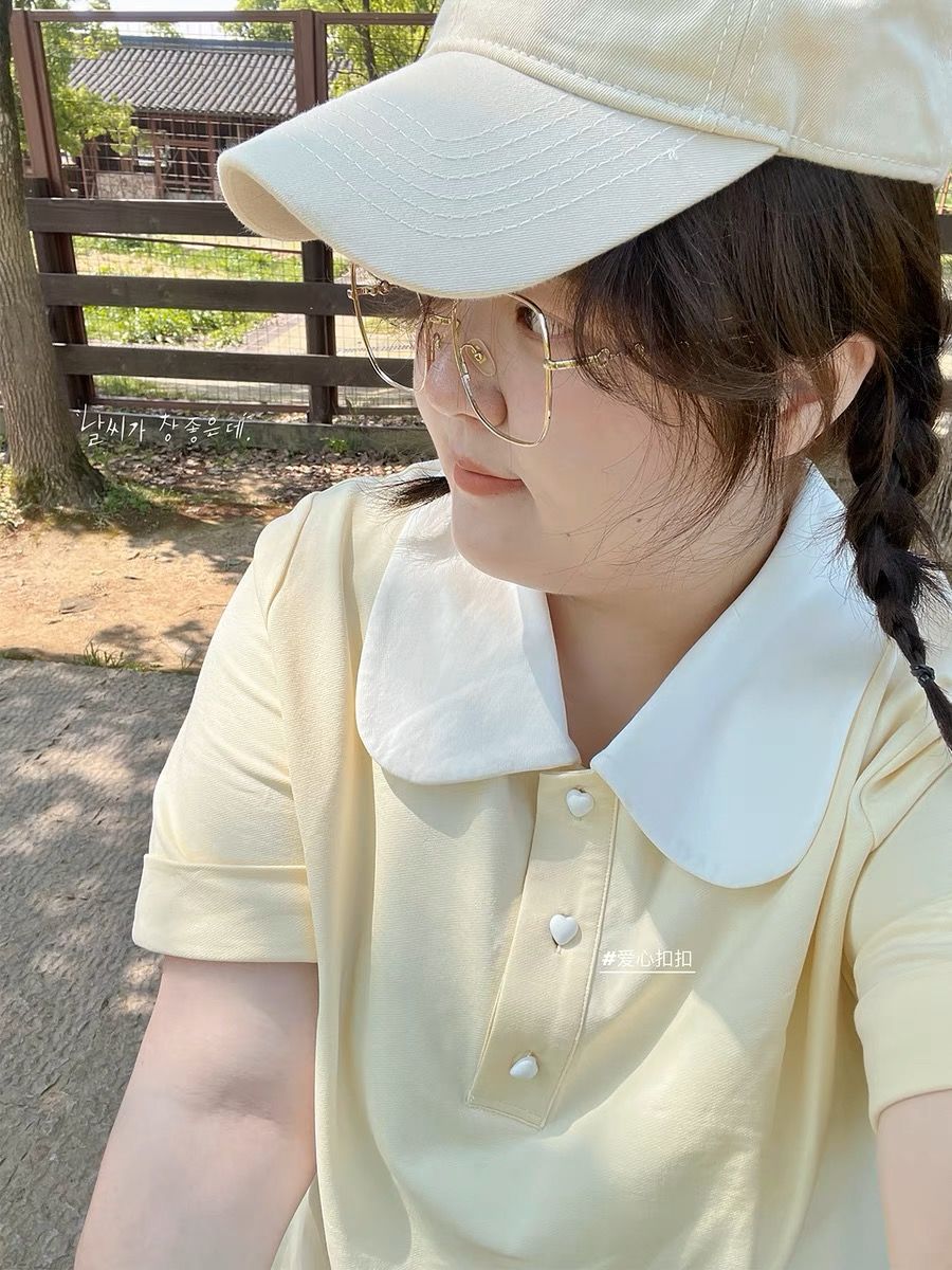 300斤大碼奶油系POLO衫女夏季新款胖mm寬鬆顯瘦遮肉甜美t恤上衣服