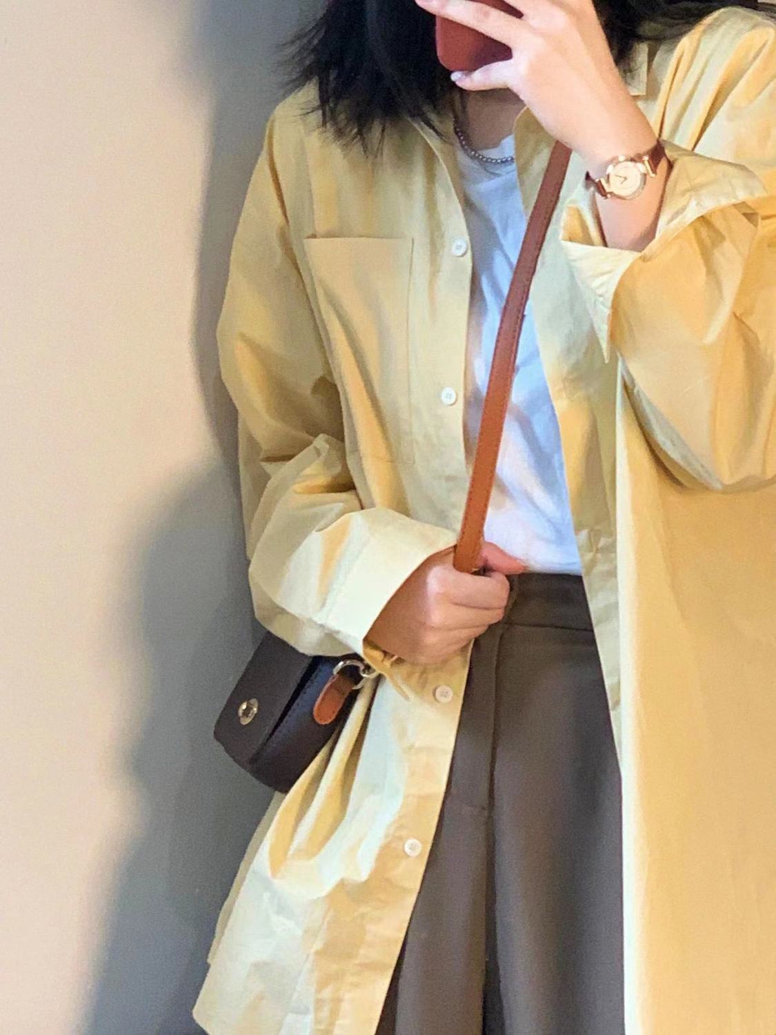 夏季新款嫩黃色純棉襯衫女學生休閒百搭襯衣開衫外穿寬鬆防曬衣潮