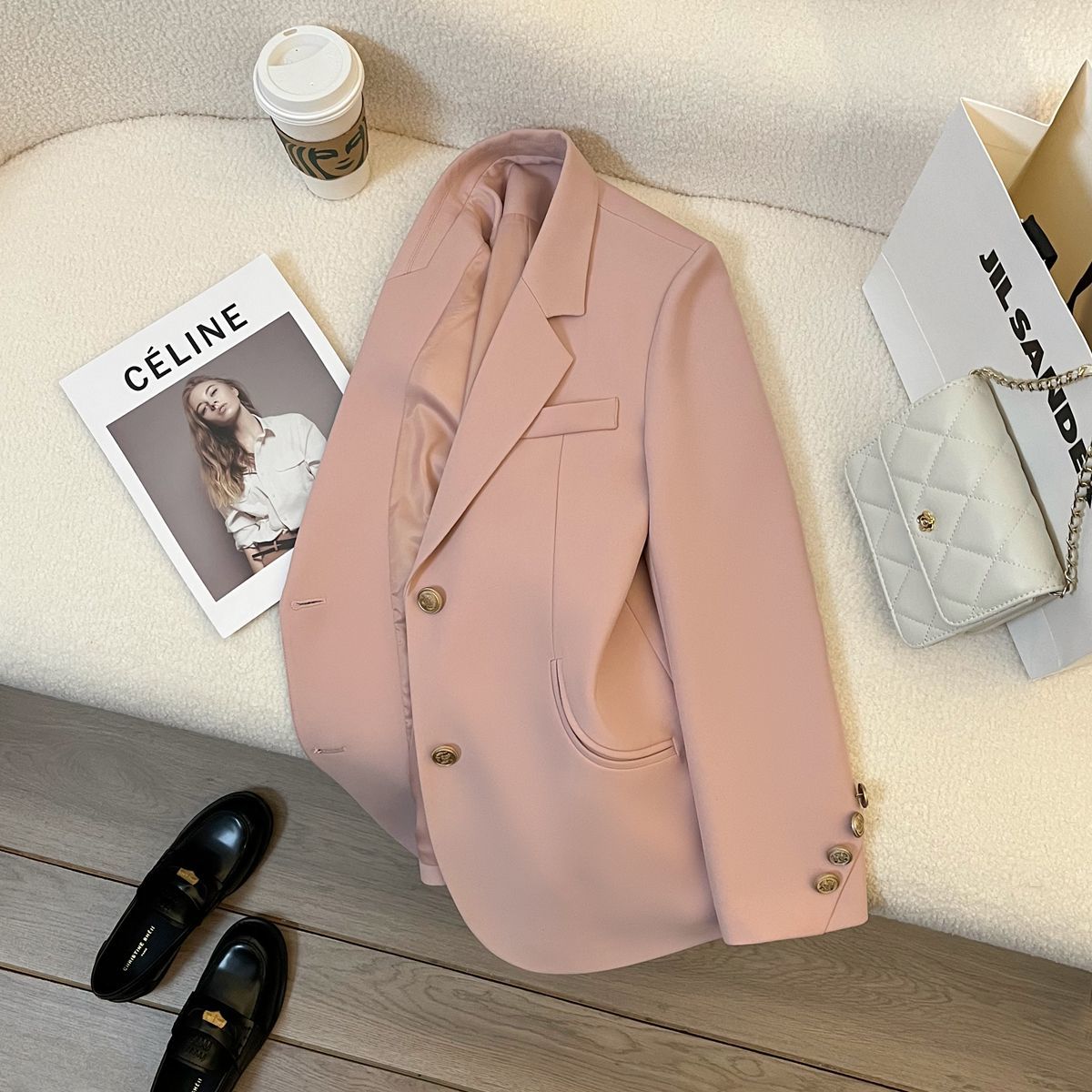 Pink suit jacket for women  spring and autumn style gentle and sweet small casual and versatile small suit top
