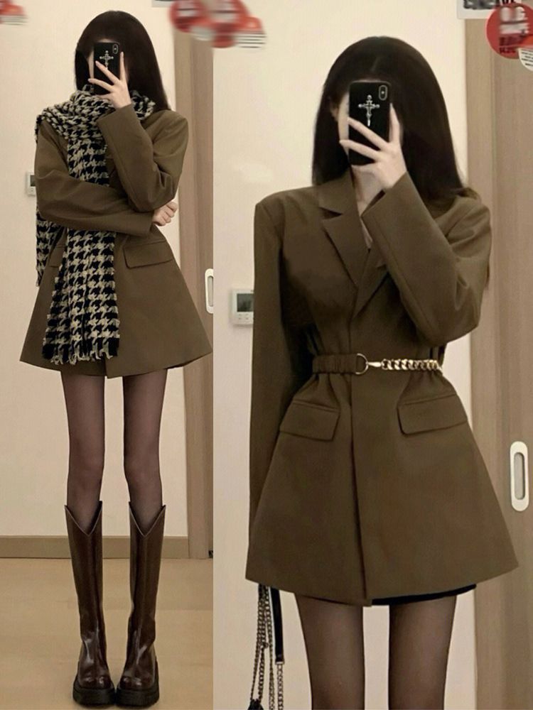 Korean style small blazer women's spring and autumn new fashion versatile temperament mid-length suit top trendy
