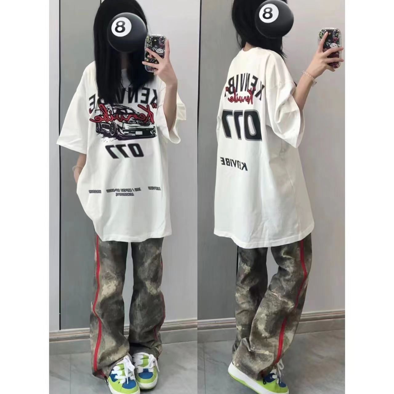 100%純棉美式復古潮牌印花丅恤短袖女ins超火寬鬆oversize上衣服