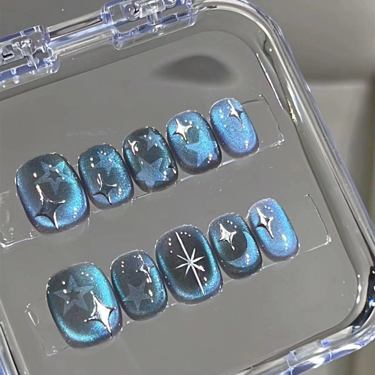 手工定製短款魔幻貓眼星月相伴穿戴甲可拆卸式孕婦使用持久假指甲