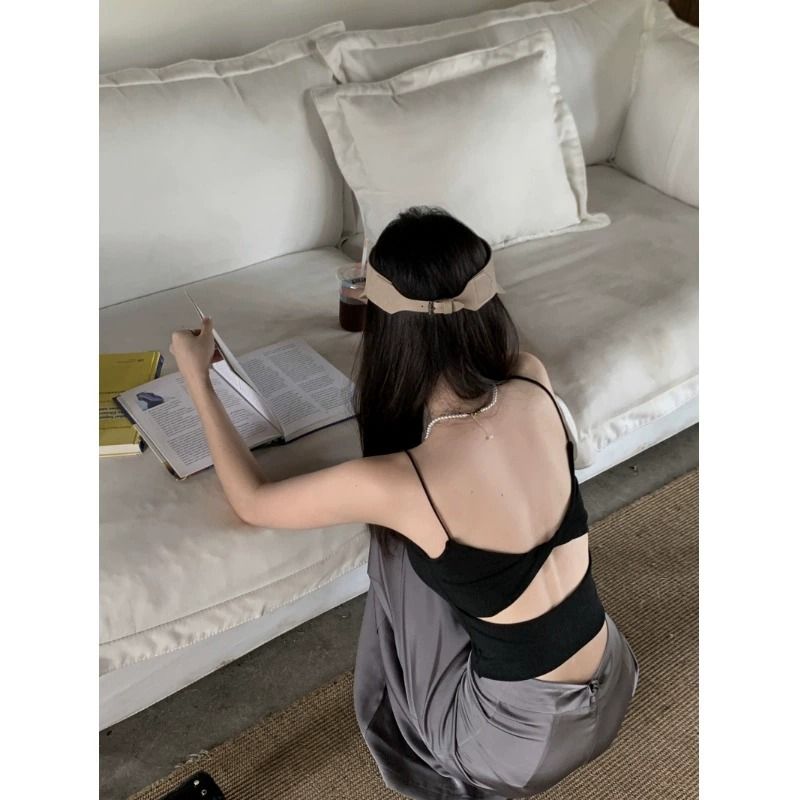 辣妹風后背鏤空吊帶背心女夏季帶胸墊修身美背短款內搭裹胸上衣