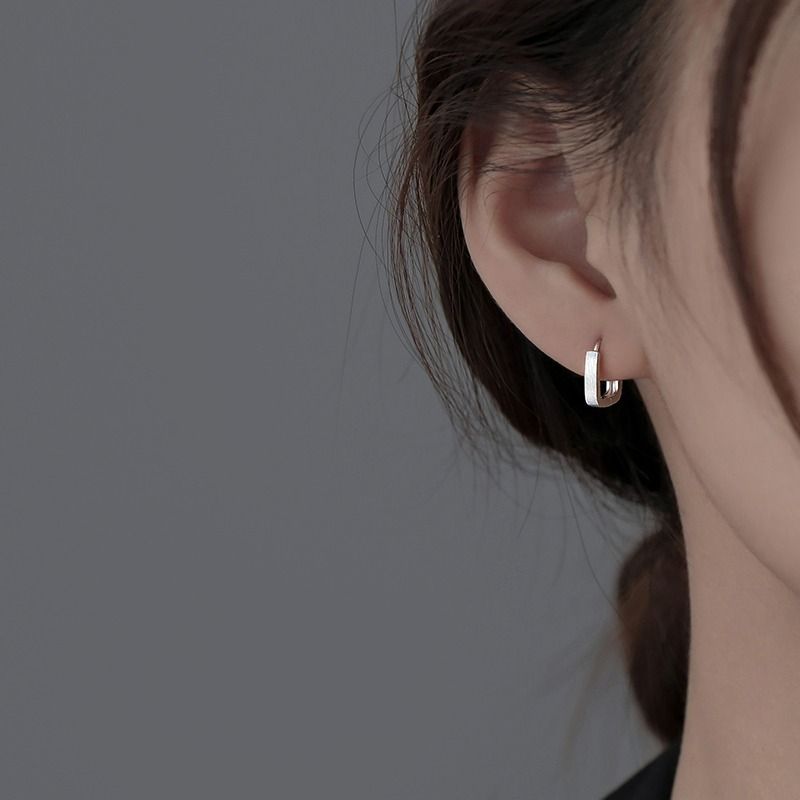 拉丝素圈方形耳环女ins2023年新款时尚小众耳钉简约风几何耳饰品