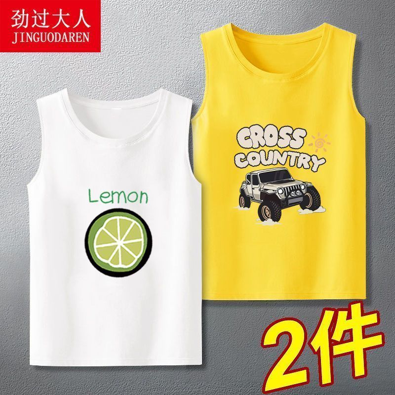 Boys' vest pure cotton outer wear children's sleeveless T-shirt summer trendy fashion handsome children's clothing cartoon top 1/2 pieces