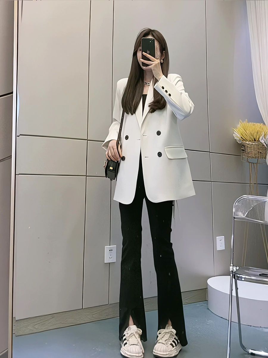 High-end white suit jacket for women Korean style spring and autumn new loose casual fashion street small suit top trendy